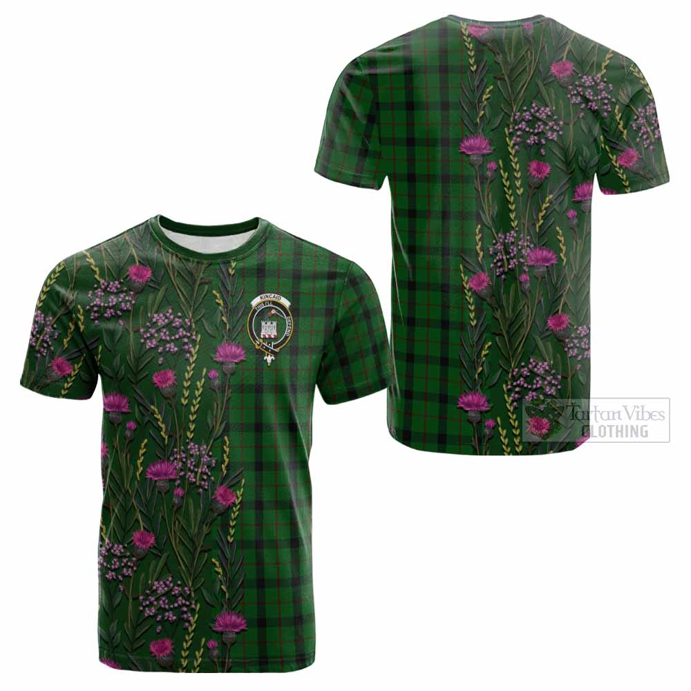Kincaid Family Crest Tartan Cotton T-shirt Scottish Thistle Flower Pattern Half Style - Tartan Vibes Clothing