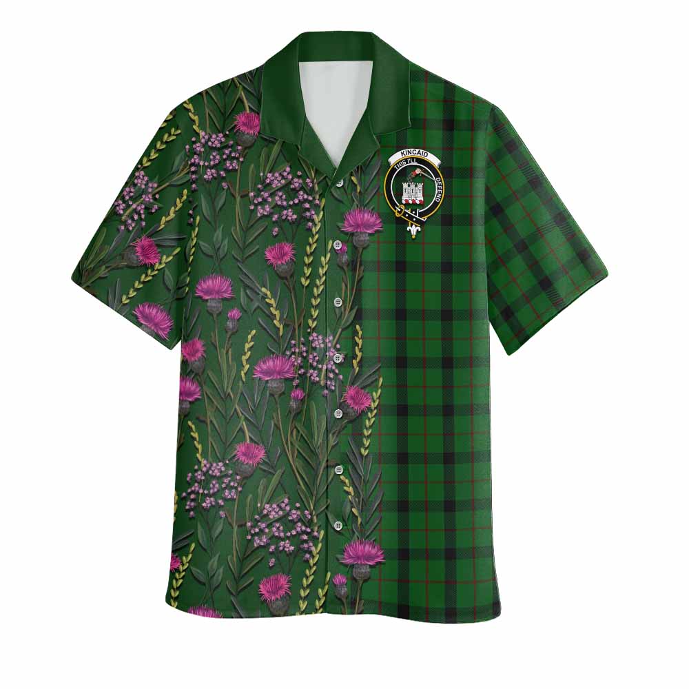 Kincaid Family Crest Tartan Hawaiian Shirt Scottish Thistle Flower Pattern Half Style - Tartan Vibes Clothing