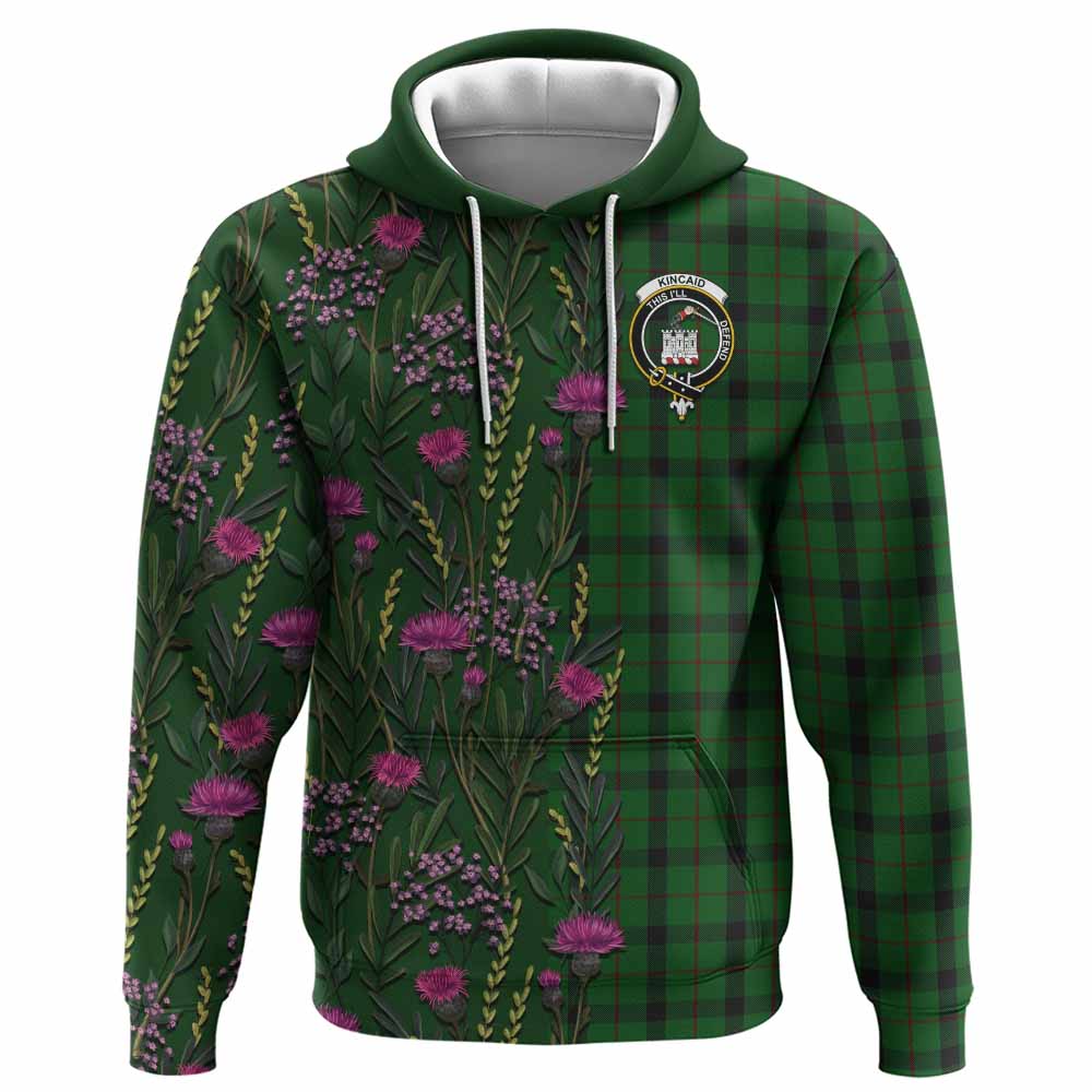 Kincaid Family Crest Tartan Hoodie Scottish Thistle Flower Pattern Half Style - Tartan Vibes Clothing