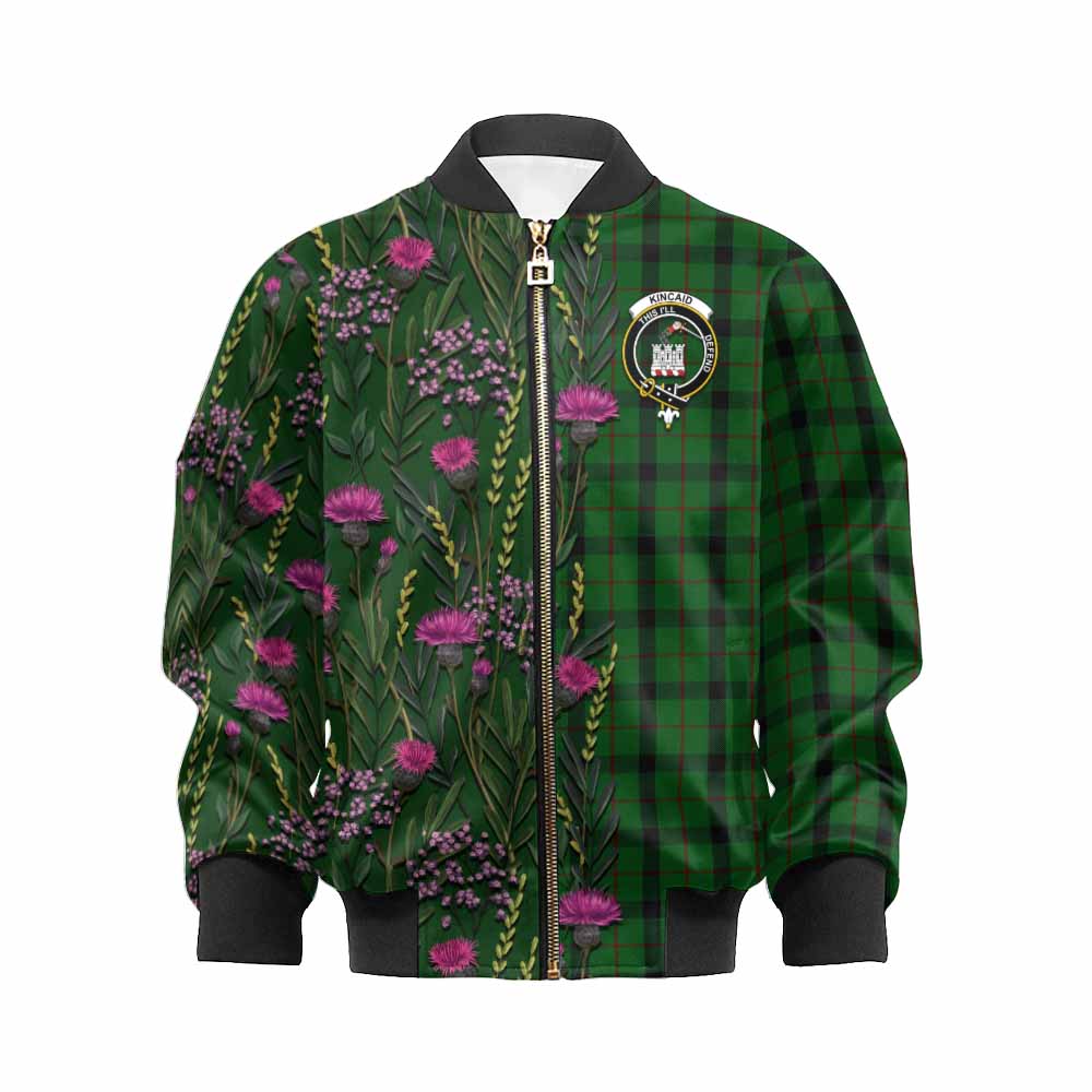 Kincaid Family Crest Tartan Kid Bomber Jacket Scottish Thistle Flower Pattern Half Style - Tartan Vibes Clothing