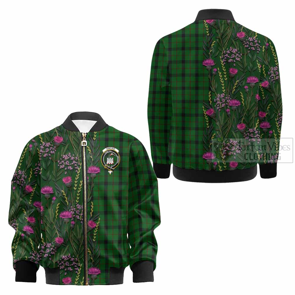 Kincaid Family Crest Tartan Kid Bomber Jacket Scottish Thistle Flower Pattern Half Style - Tartan Vibes Clothing