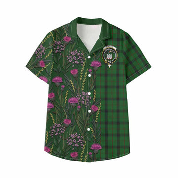 Kincaid Family Crest Tartan Kid Hawaiian Shirt Scottish Thistle Flower Pattern Half Style - Tartan Vibes Clothing