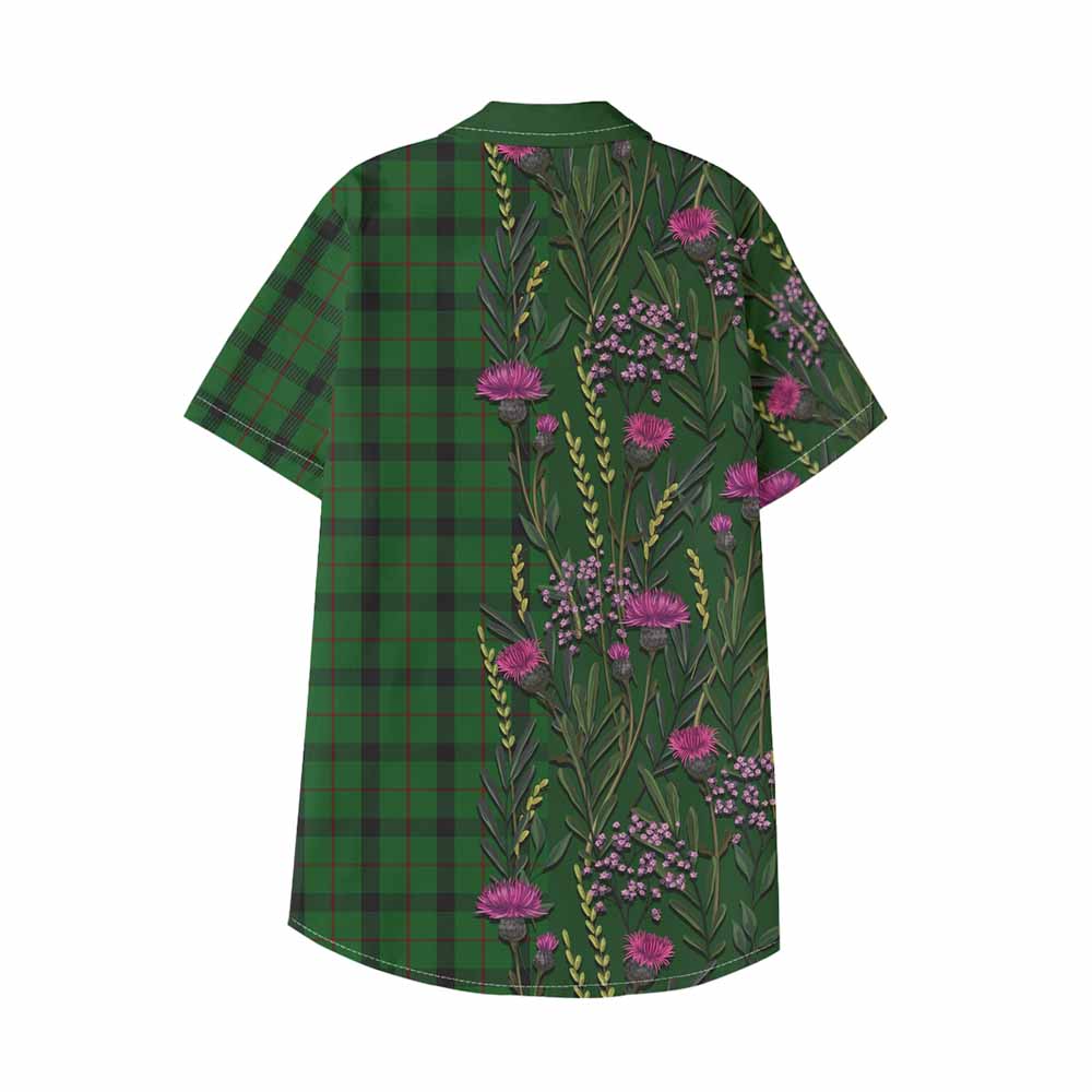 Kincaid Family Crest Tartan Kid Hawaiian Shirt Scottish Thistle Flower Pattern Half Style - Tartan Vibes Clothing