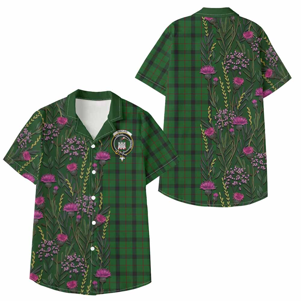 Kincaid Family Crest Tartan Kid Hawaiian Shirt Scottish Thistle Flower Pattern Half Style - Tartan Vibes Clothing