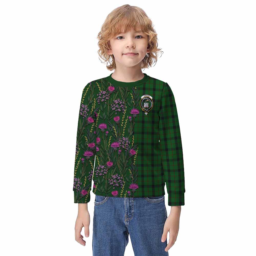 Kincaid Family Crest Tartan Kid Knitted Sweatshirt Scottish Thistle Flower Pattern Half Style - Tartan Vibes Clothing