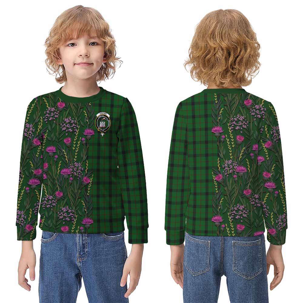 Kincaid Family Crest Tartan Kid Knitted Sweatshirt Scottish Thistle Flower Pattern Half Style - Tartan Vibes Clothing
