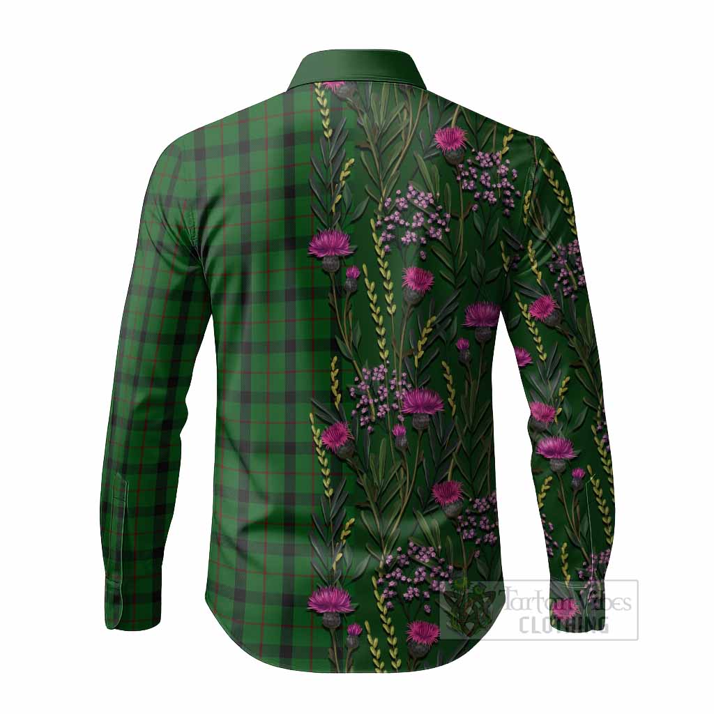 Kincaid Family Crest Tartan Long Sleeve Button Shirts Scottish Thistle Flower Pattern Half Style - Tartan Vibes Clothing