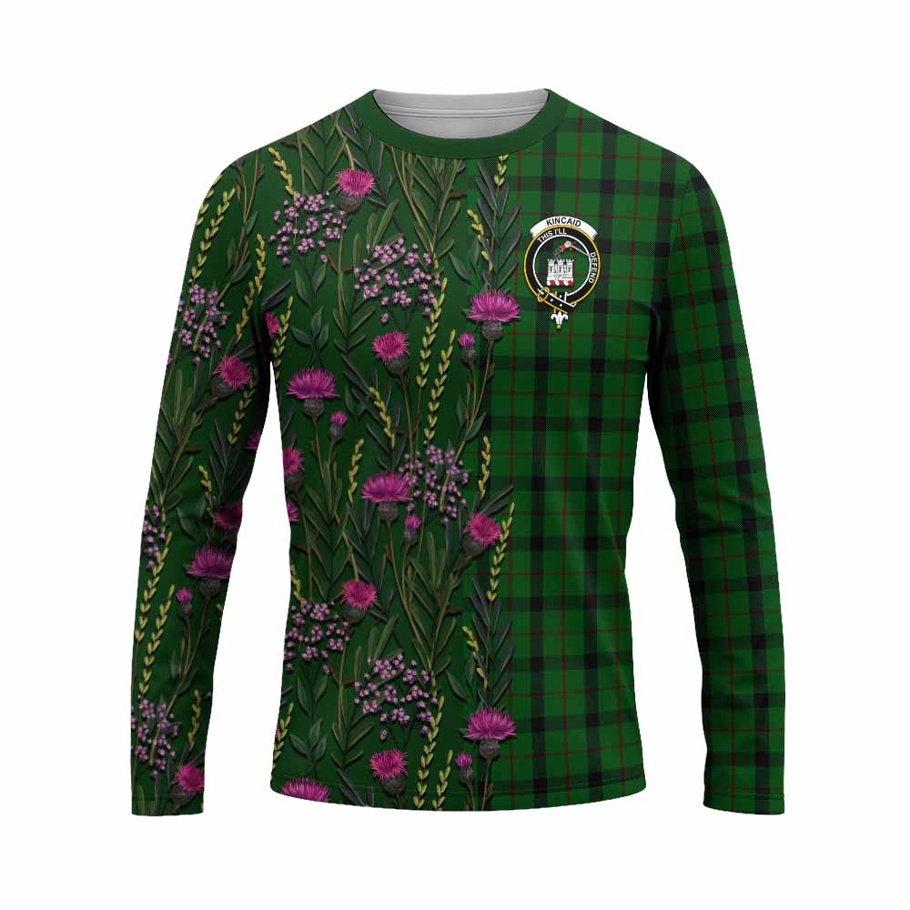 Kincaid Family Crest Tartan Long Sleeve T-Shirt Scottish Thistle Flower Pattern Half Style - Tartan Vibes Clothing