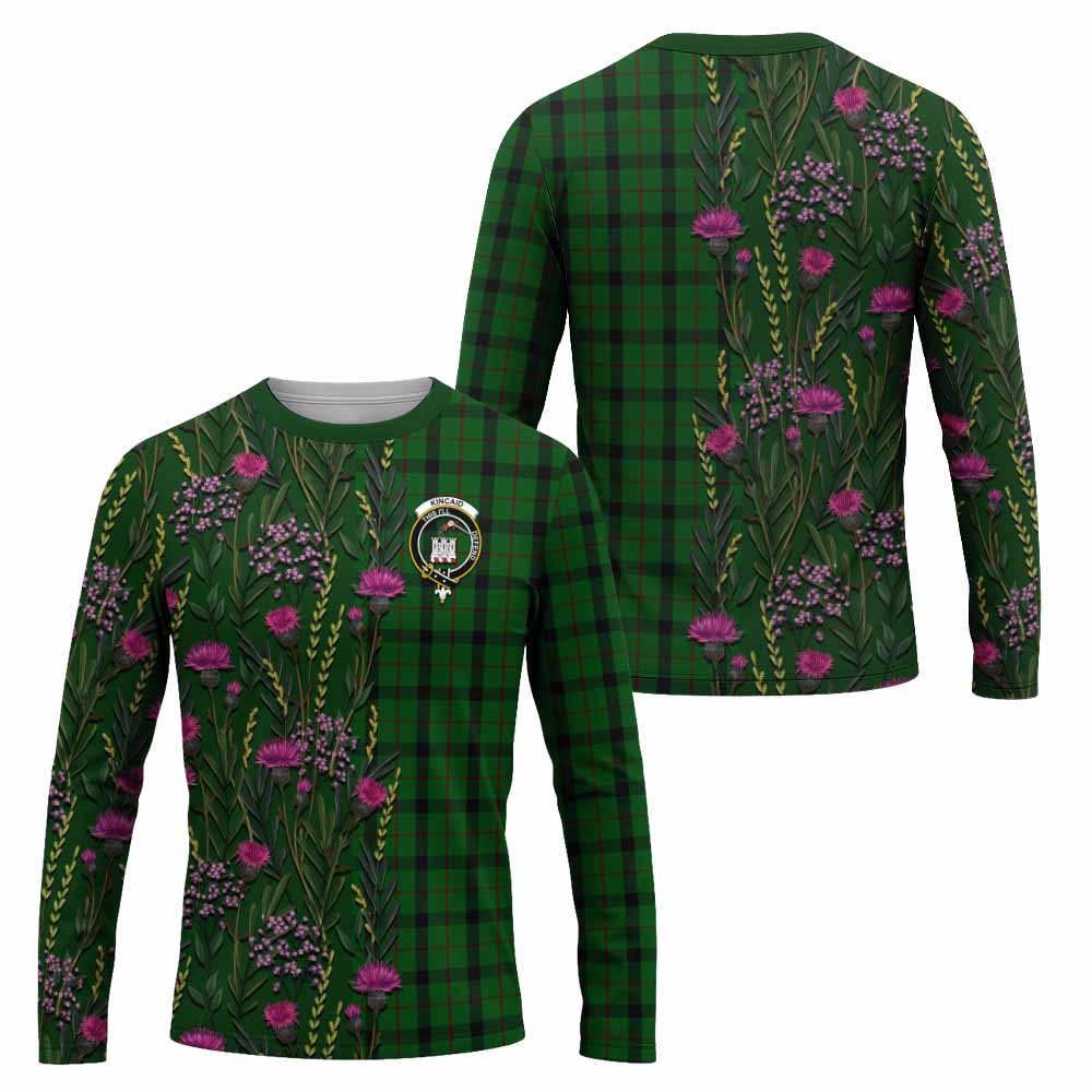Kincaid Family Crest Tartan Long Sleeve T-Shirt Scottish Thistle Flower Pattern Half Style - Tartan Vibes Clothing