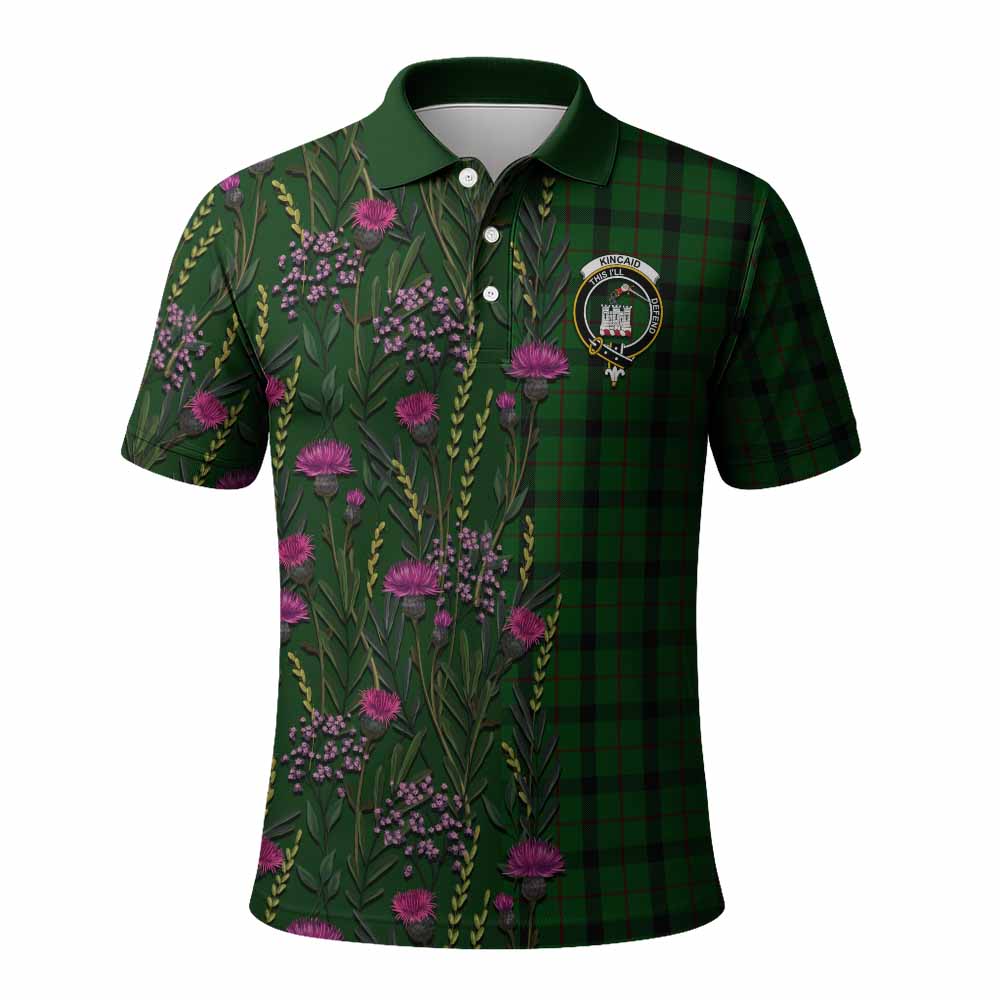 Kincaid Family Crest Tartan Polo Shirt Scottish Thistle Flower Pattern Half Style - Tartan Vibes Clothing