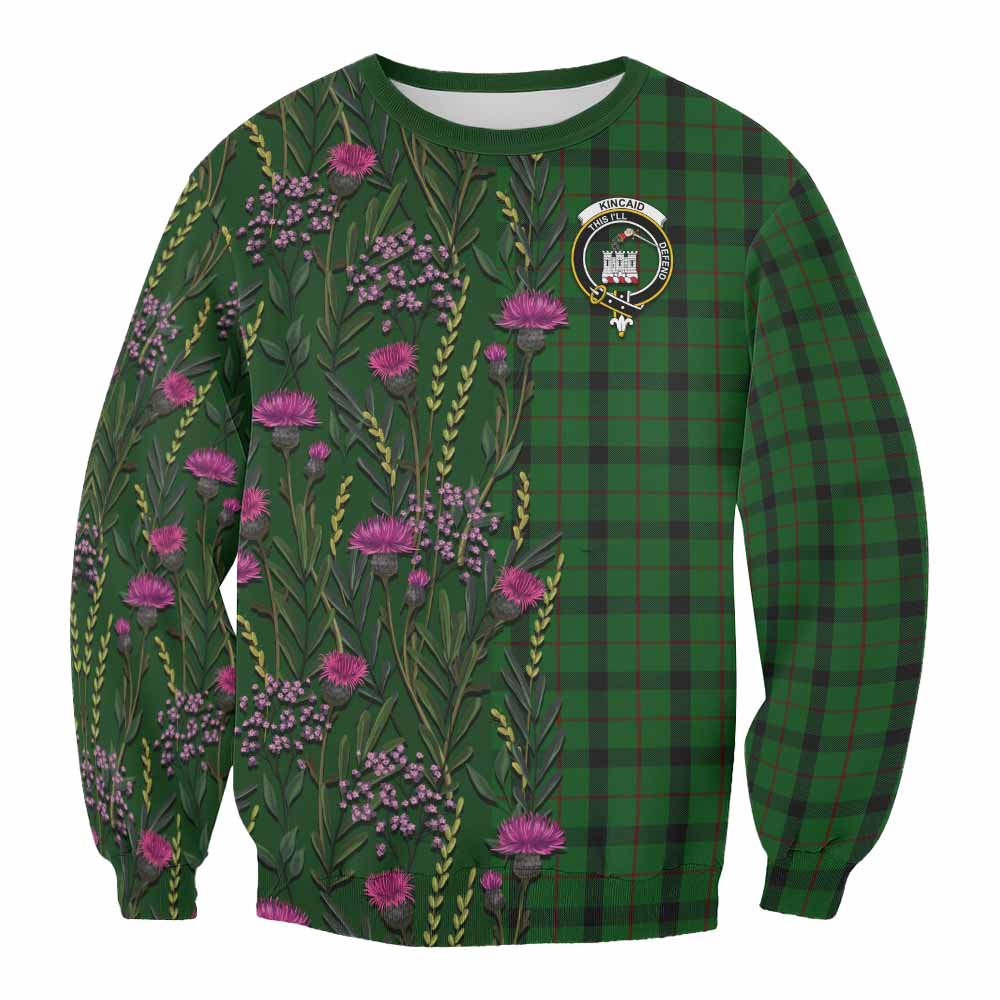 Kincaid Family Crest Tartan Sweatshirt Scottish Thistle Flower Pattern Half Style - Tartan Vibes Clothing