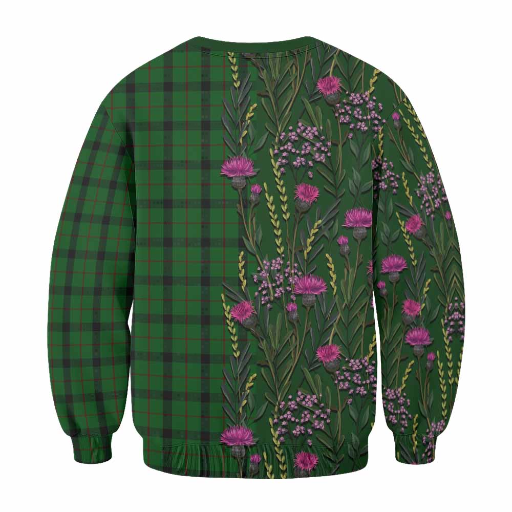 Kincaid Family Crest Tartan Sweatshirt Scottish Thistle Flower Pattern Half Style - Tartan Vibes Clothing