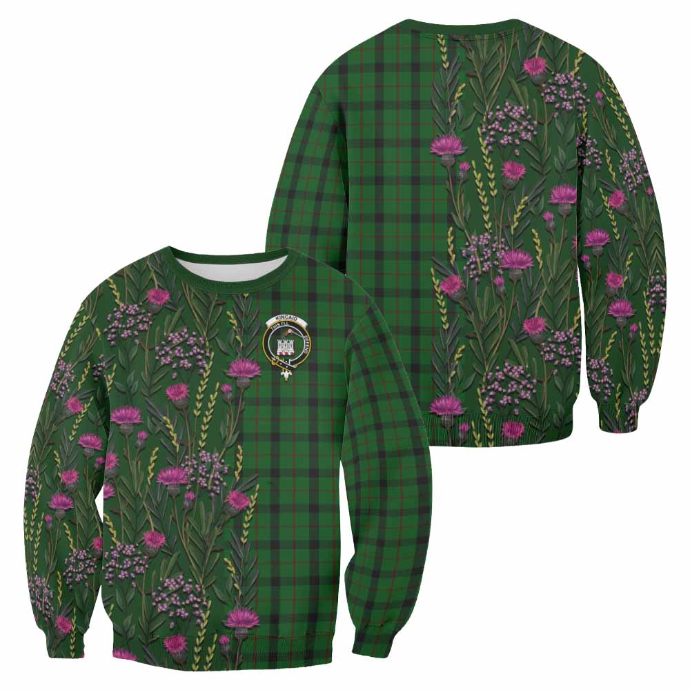 Kincaid Family Crest Tartan Sweatshirt Scottish Thistle Flower Pattern Half Style - Tartan Vibes Clothing