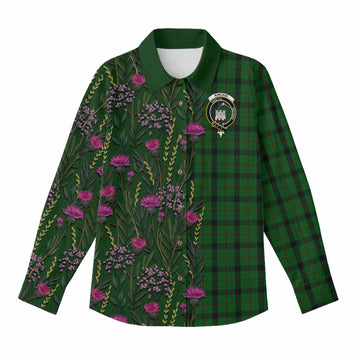 Kincaid Family Crest Tartan Women Casual Shirt Scottish Thistle Flower Pattern Half Style - Tartan Vibes Clothing