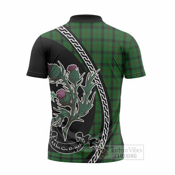 Kincaid Family Crest Tartan Zipper Polo Shirt Alba Thistle Inspired