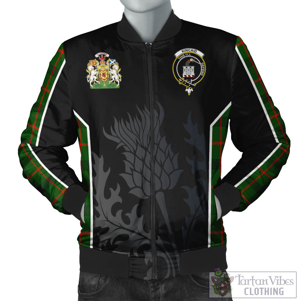 Tartan Vibes Clothing Kincaid Modern Tartan Bomber Jacket with Family Crest and Scottish Thistle Vibes Sport Style