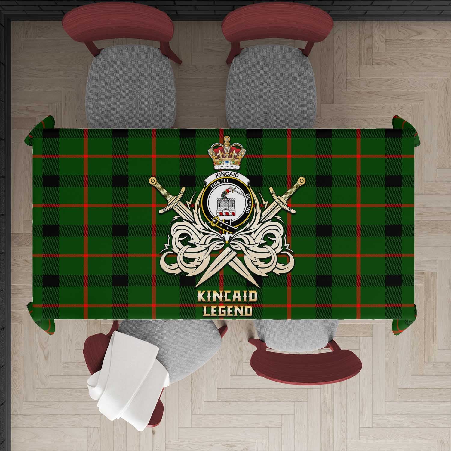 Tartan Vibes Clothing Kincaid Modern Tartan Tablecloth with Clan Crest and the Golden Sword of Courageous Legacy