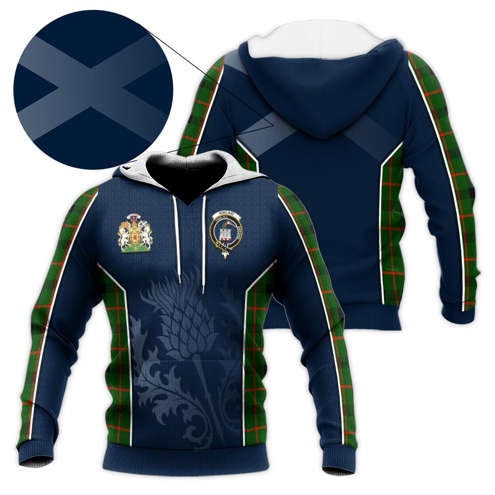 Tartan Vibes Clothing Kincaid Modern Tartan Knitted Hoodie with Family Crest and Scottish Thistle Vibes Sport Style