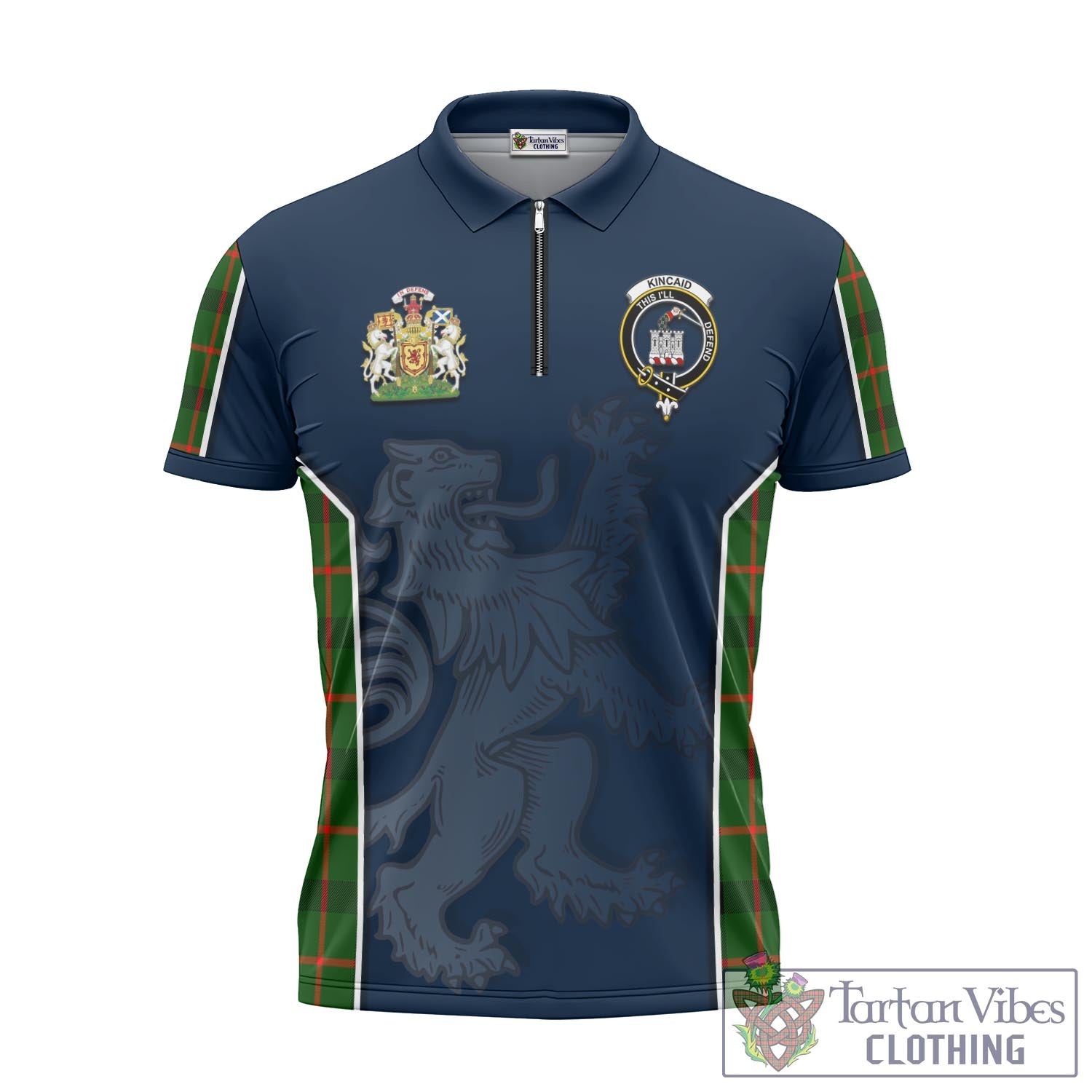 Tartan Vibes Clothing Kincaid Modern Tartan Zipper Polo Shirt with Family Crest and Lion Rampant Vibes Sport Style