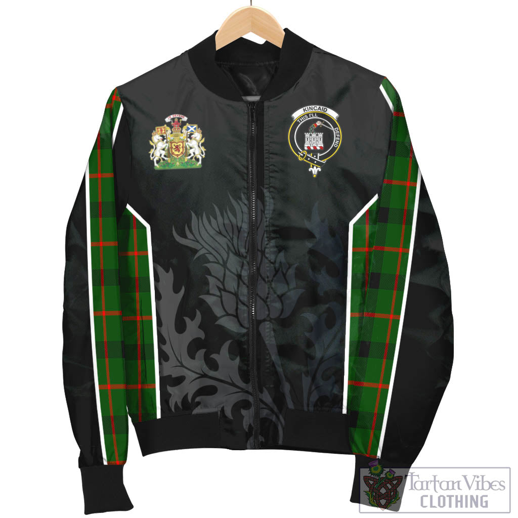 Tartan Vibes Clothing Kincaid Modern Tartan Bomber Jacket with Family Crest and Scottish Thistle Vibes Sport Style