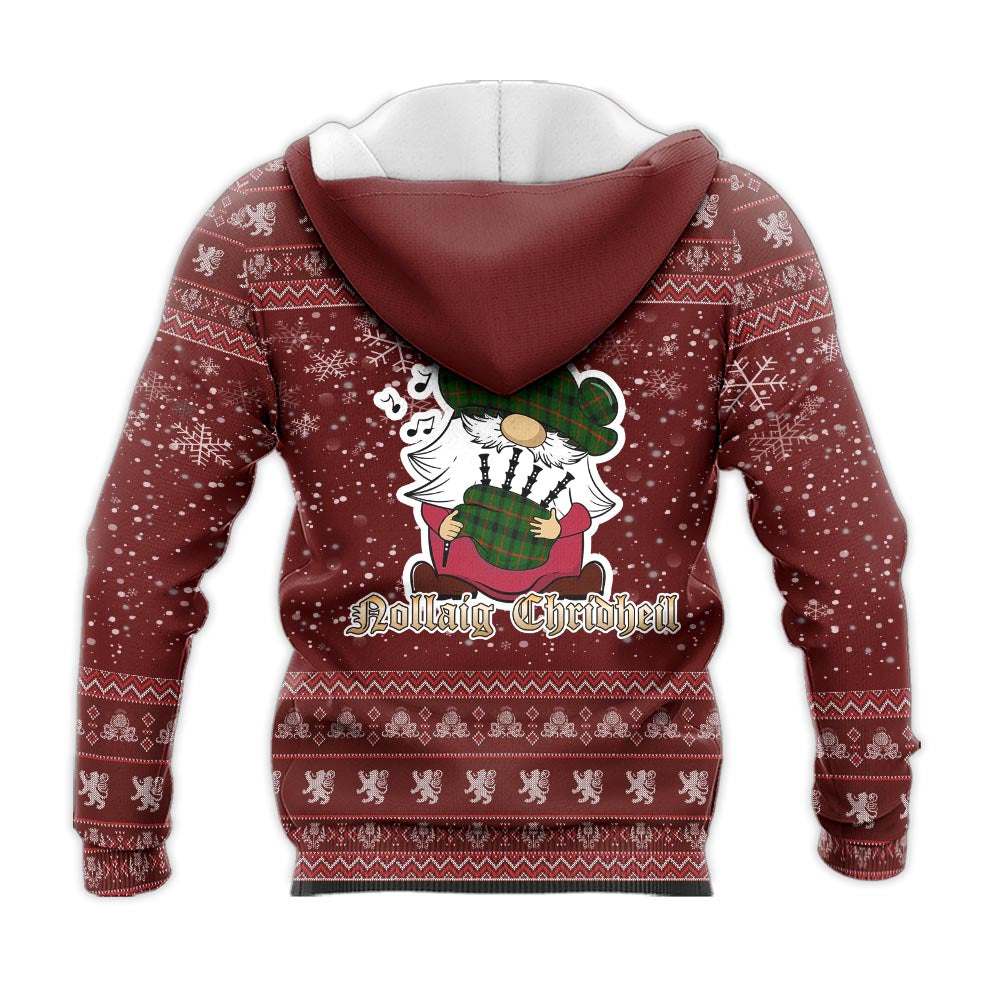 Kincaid Modern Clan Christmas Knitted Hoodie with Funny Gnome Playing Bagpipes - Tartanvibesclothing