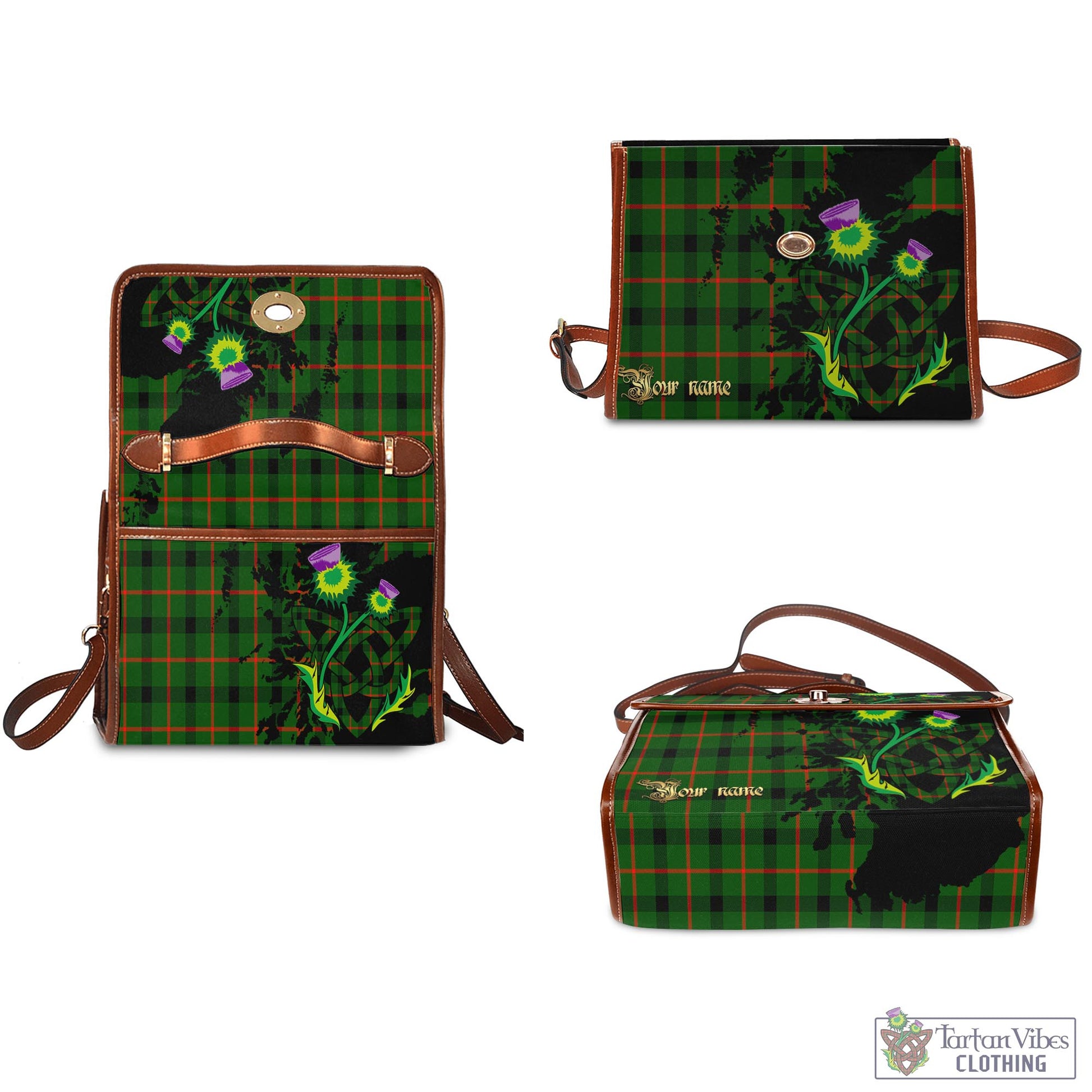Tartan Vibes Clothing Kincaid Modern Tartan Waterproof Canvas Bag with Scotland Map and Thistle Celtic Accents
