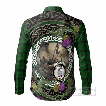 Kincaid Tartan Crest Bagpipe Nessie Long Sleeve Button Shirts Scottish Loch Ness Monster Celtic Thistle
