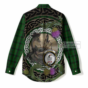 Kincaid Tartan Crest Bagpipe Nessie Women Casual Shirt Scottish Loch Ness Monster Celtic Thistle