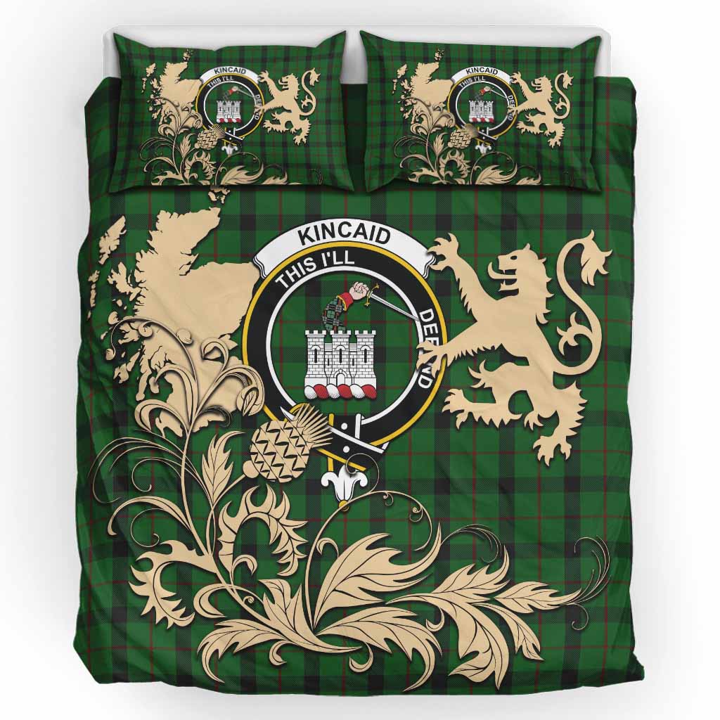 Kincaid Tartan Crest Bedding Set with Scottish Iconic Symbols 