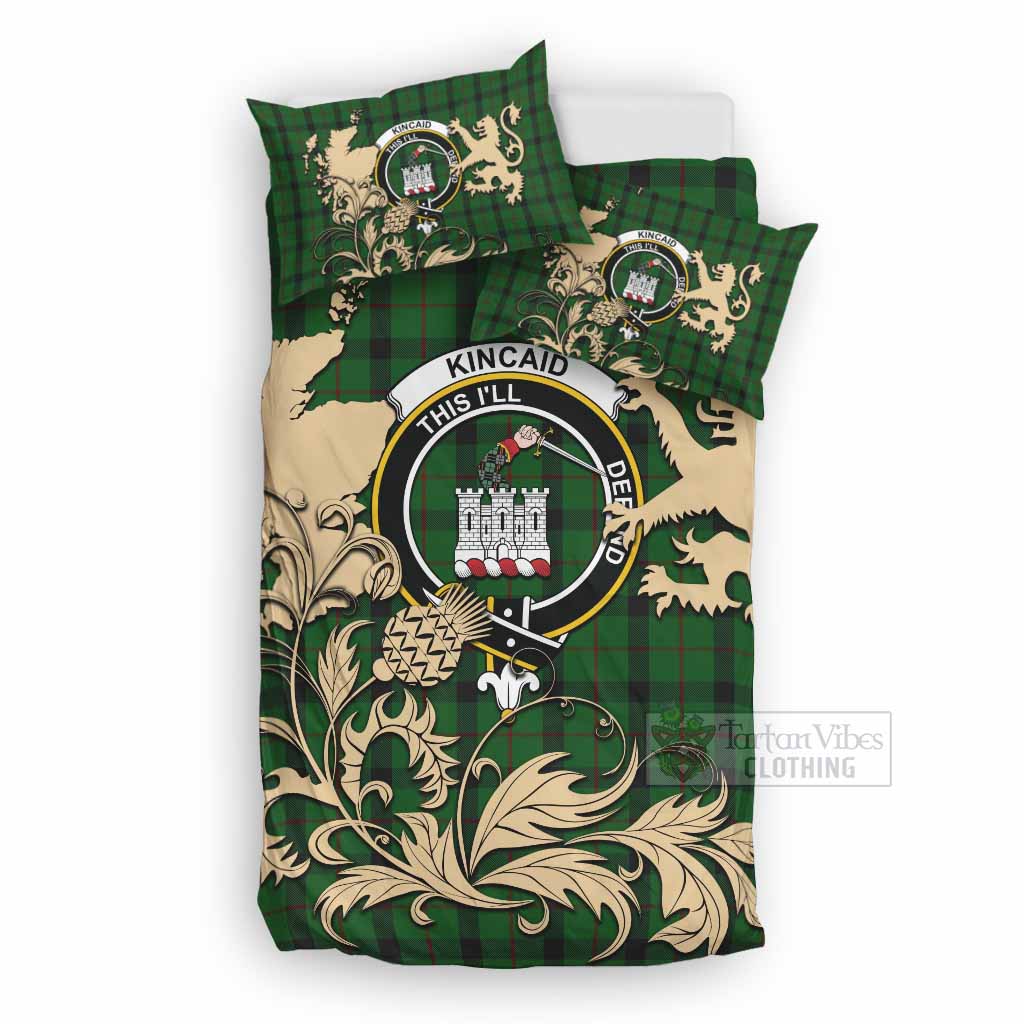 Kincaid Tartan Crest Bedding Set with Scottish Iconic Symbols 