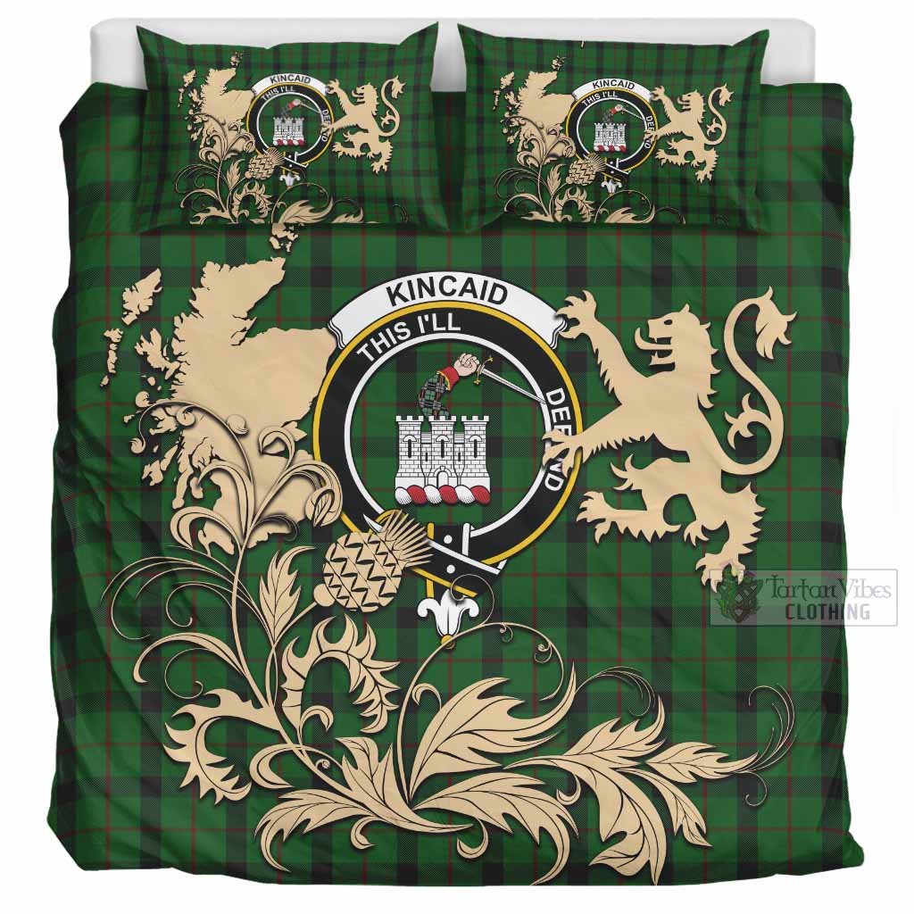 Kincaid Tartan Crest Bedding Set with Scottish Iconic Symbols 