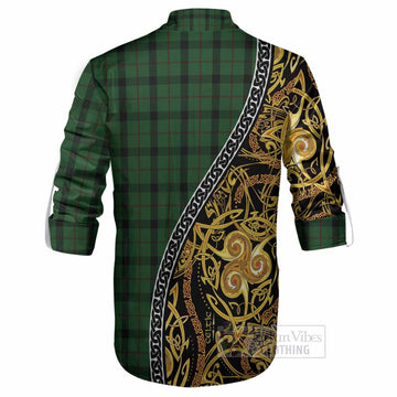 Kincaid Tartan Crest Ghillie Shirt Celtic Knot and Triple Trickle Spiral Symbols
