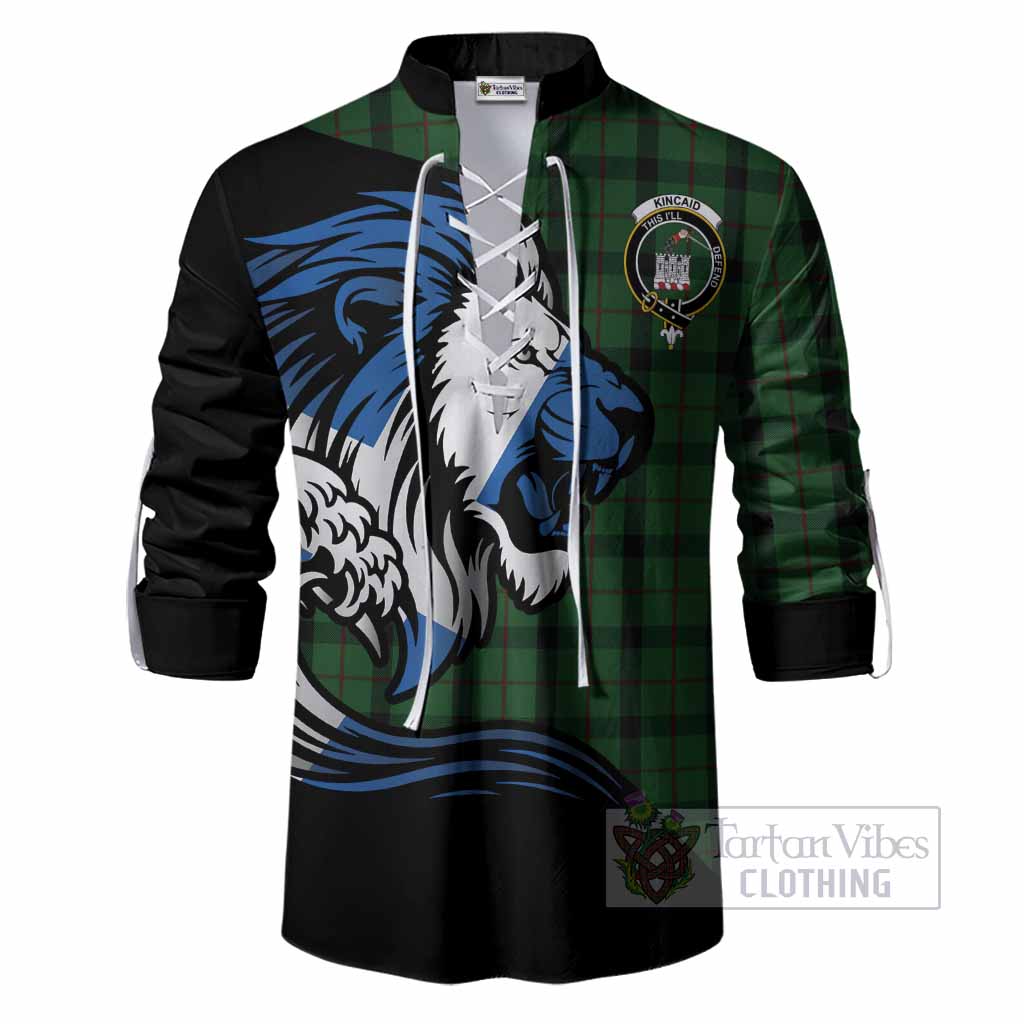 Kincaid Tartan Crest Ghillie Shirt Scottish Golden Lions Wave Flow