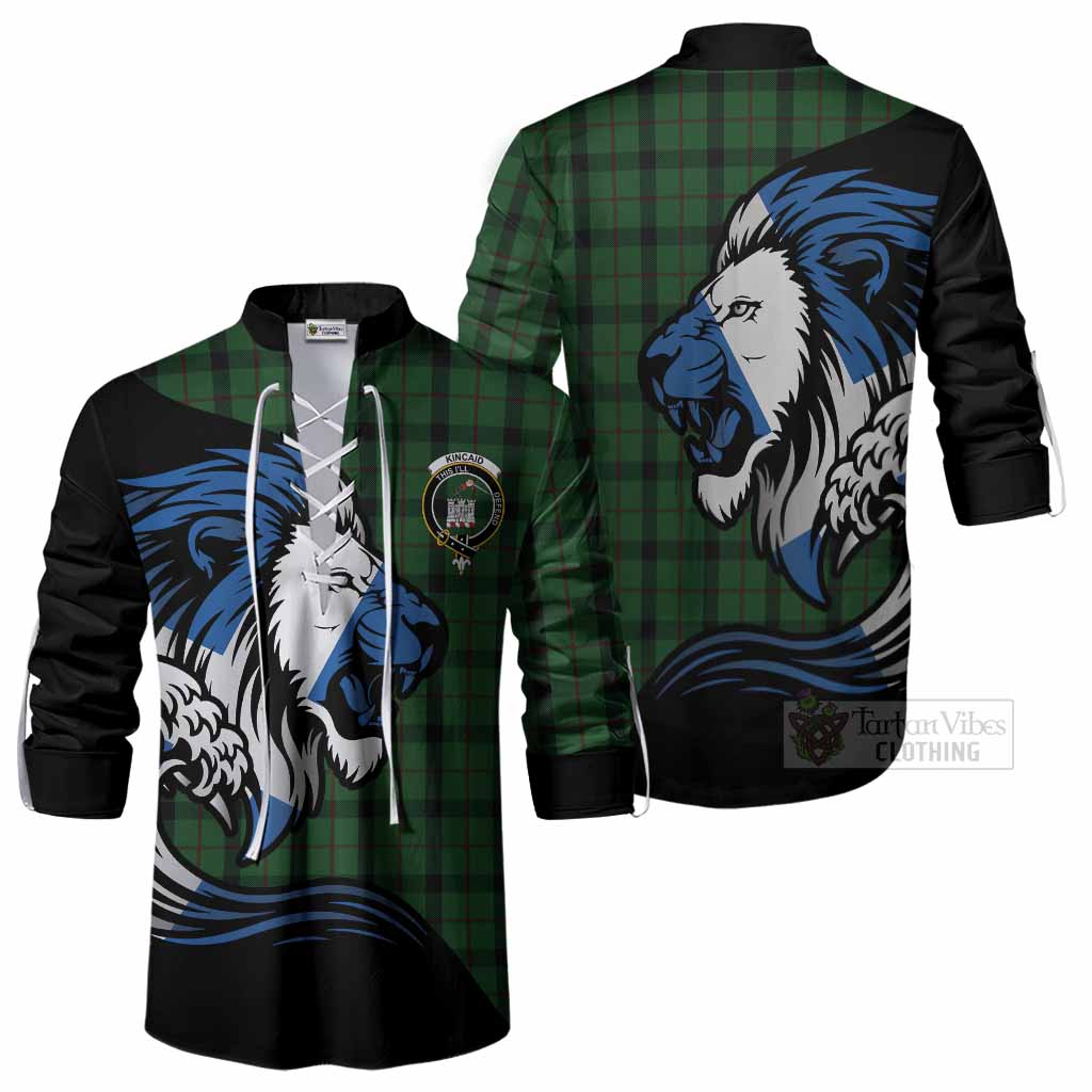 Kincaid Tartan Crest Ghillie Shirt Scottish Golden Lions Wave Flow