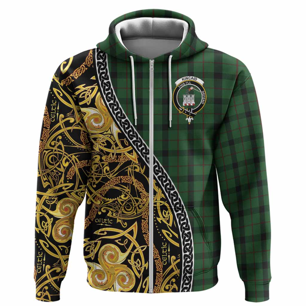 Kincaid Tartan Crest Hoodie Celtic Knot and Triple Trickle Spiral Symbols