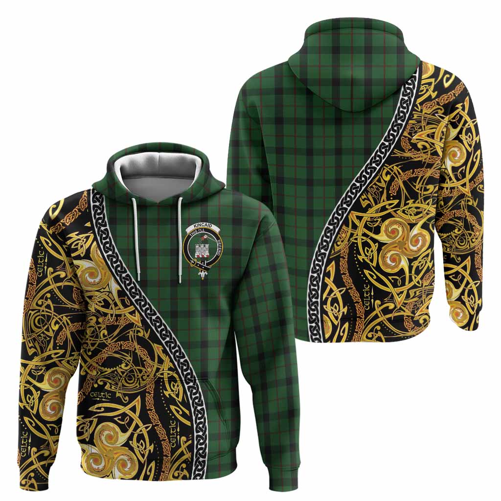 Kincaid Tartan Crest Hoodie Celtic Knot and Triple Trickle Spiral Symbols