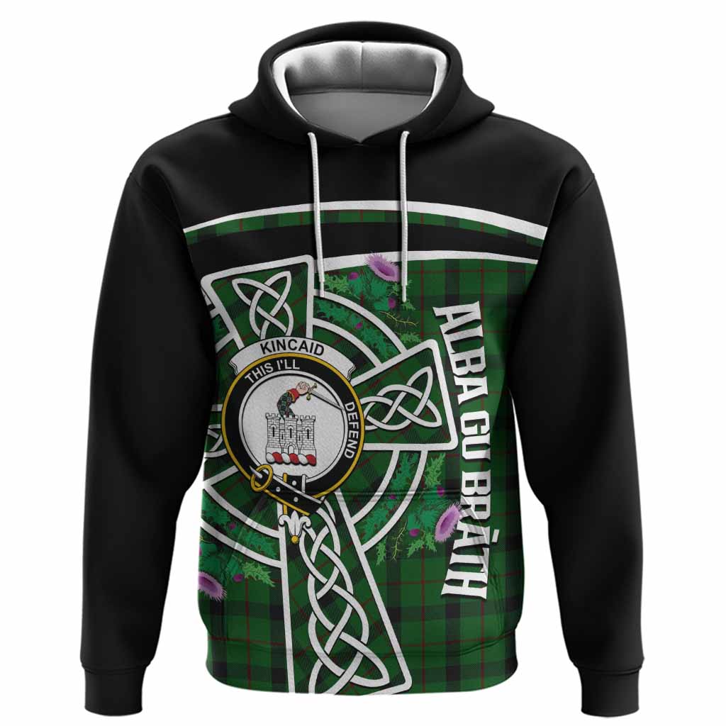 Kincaid Tartan Crest Hoodie Scottish Thistle Celtic Cross Alba Gu Brath