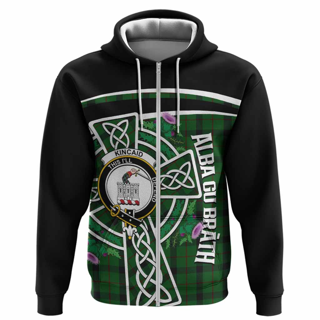 Kincaid Tartan Crest Hoodie Scottish Thistle Celtic Cross Alba Gu Brath