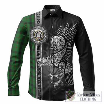 Kincaid Tartan Crest Long Sleeve Button Shirts Norse Mythology Viking Odin Crow Tattoo