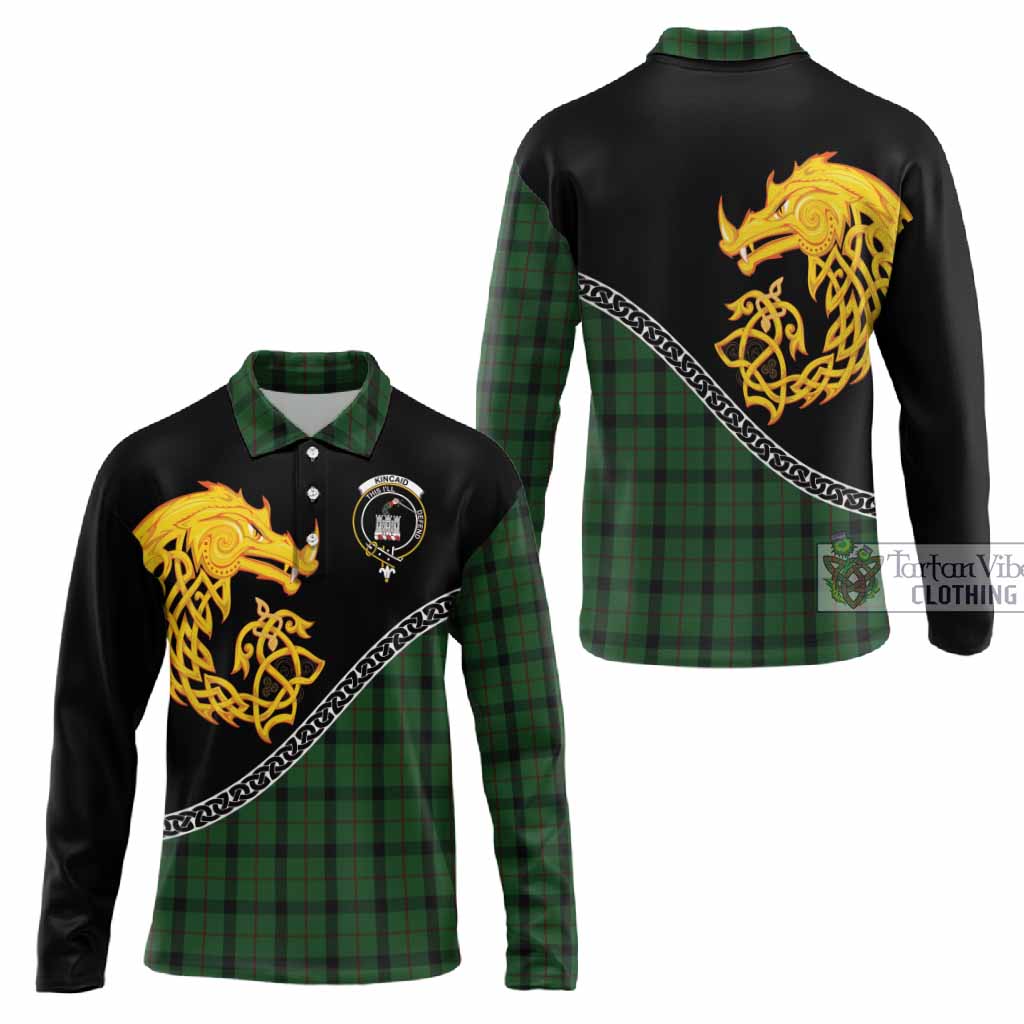 Kincaid Tartan Crest Long Sleeve Polo Shirt Legendary Dragon Knot Half Style