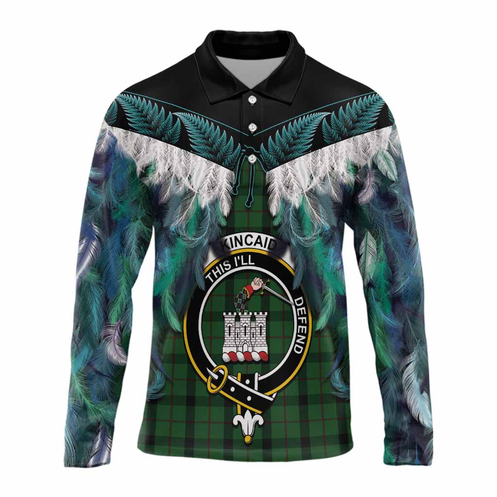 Kincaid Tartan Crest Long Sleeve Polo Shirt New Zealand Maori Korowai Cloak