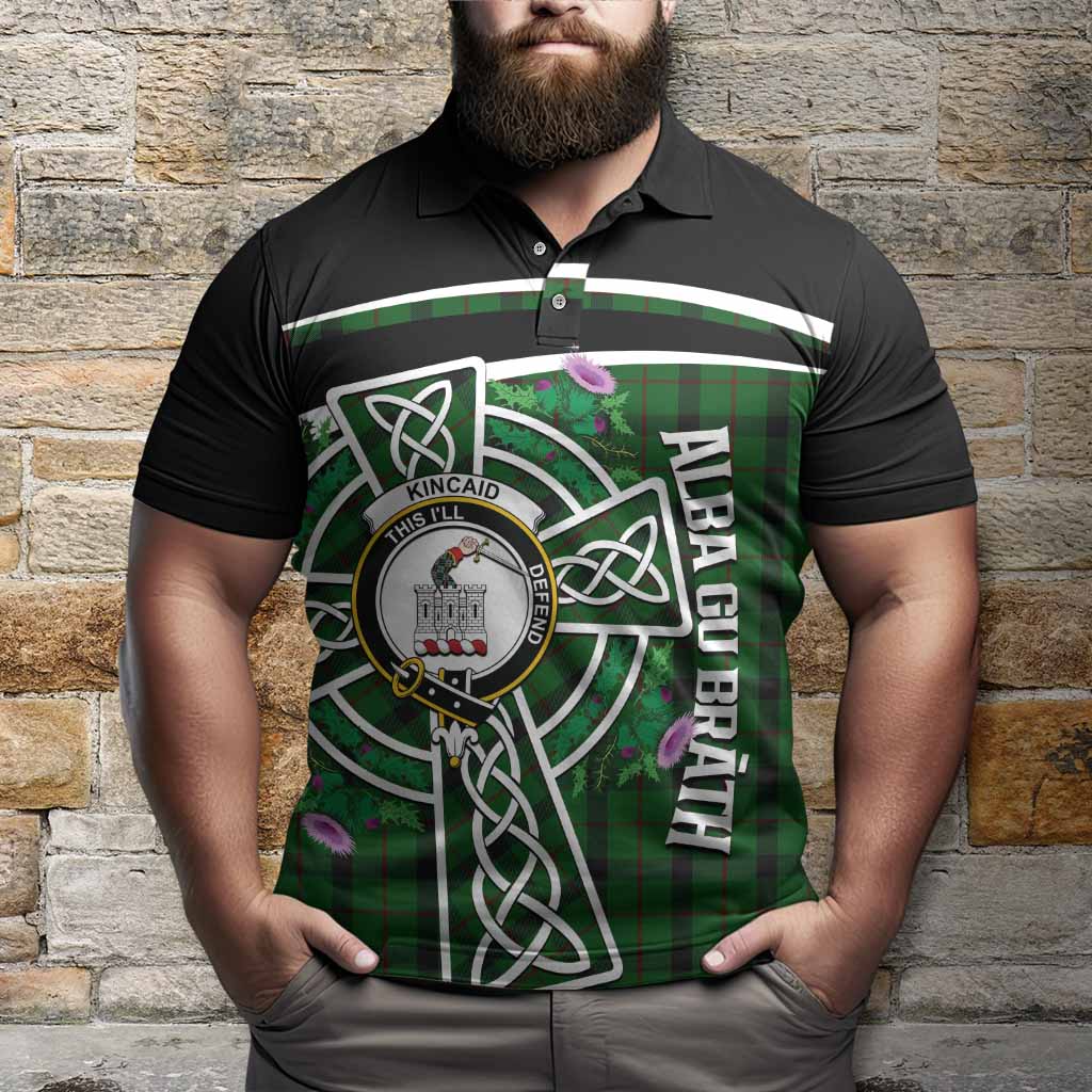 Kincaid Tartan Crest Polo Shirt Scottish Thistle Celtic Cross Alba Gu Brath