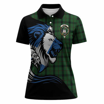 Kincaid Tartan Crest Women Polo Shirt Scottish Golden Lions Wave Flow