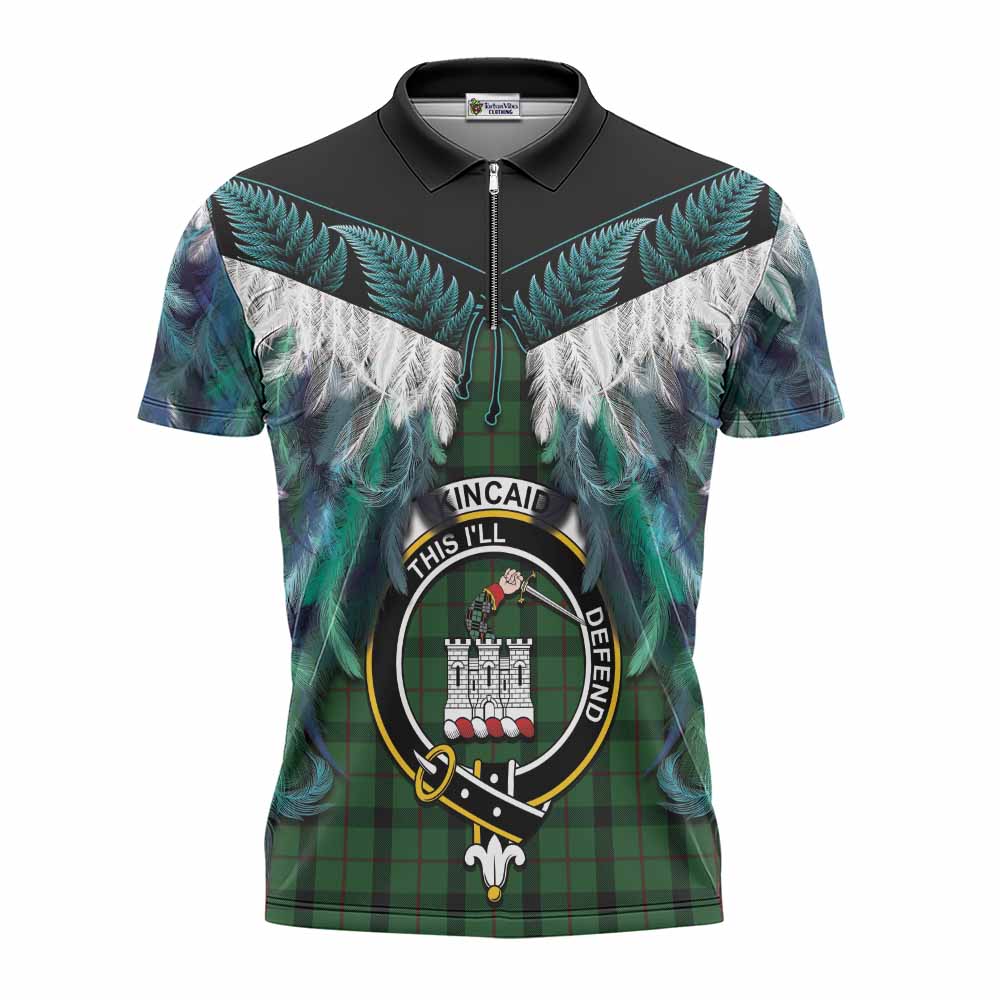 Kincaid Tartan Crest Zipper Polo Shirt New Zealand Maori Korowai Cloak