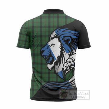 Kincaid Tartan Crest Zipper Polo Shirt Scottish Golden Lions Wave Flow