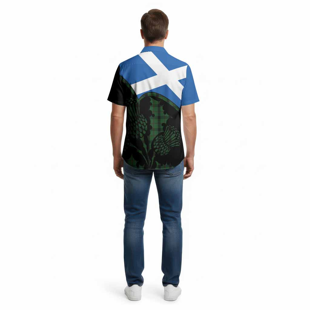 Kincaid Tartan Family Crest Cotton Hawaiian Shirt Scotland Thistle Floral Flag Style