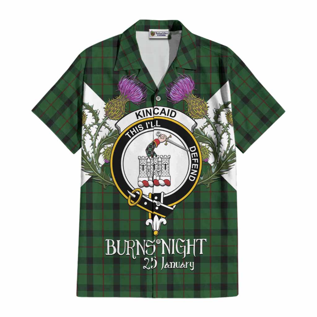 Kincaid Tartan Family Crest Cotton Hawaiian Shirt Scottish Burns Night Thistle Floral