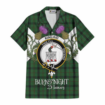 Kincaid Tartan Family Crest Cotton Hawaiian Shirt Scottish Burns Night Thistle Floral