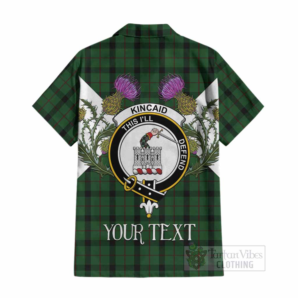 Kincaid Tartan Family Crest Cotton Hawaiian Shirt Scottish Burns Night Thistle Floral