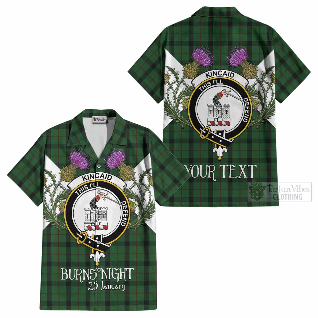 Kincaid Tartan Family Crest Cotton Hawaiian Shirt Scottish Burns Night Thistle Floral